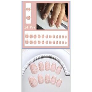 Press On Nails Short Acrylic Full Cover French Tip Pink- 4 Packs NEW